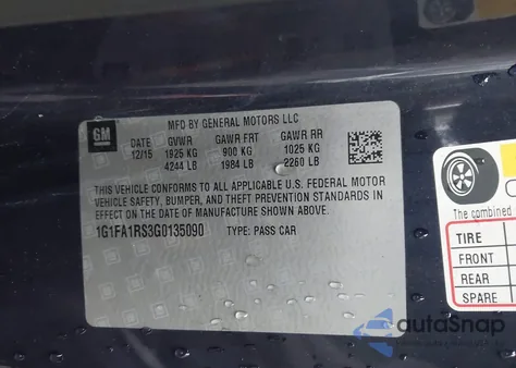 2016 Chevrolet Camaro 1Lt из США, поврежденный, VIN 1G1FA1RS3G0135090